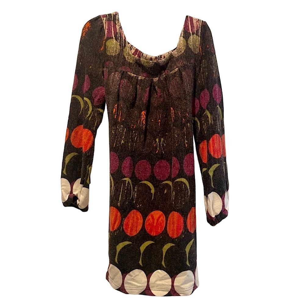 Aryeh Boho Retro Hippie‎ Long Sleeve Sweater Dress Brown Purple Orange Large